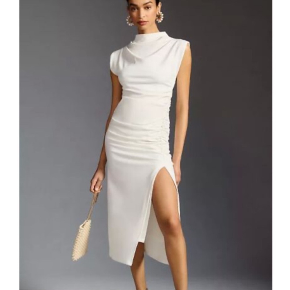 Anthropologie The Maya Ruched Cowl-Neck Dress White XSP